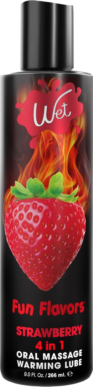 Wet Fun Flavors Strawberry 4 in 1 Warming Flavored Lubricant 9 Fl Oz, Premium Personal Lubricant, Men, Women and Couples, Ideal for Foreplay & Massage, Paraben Free, Gluten, Stain, & Sugar Free