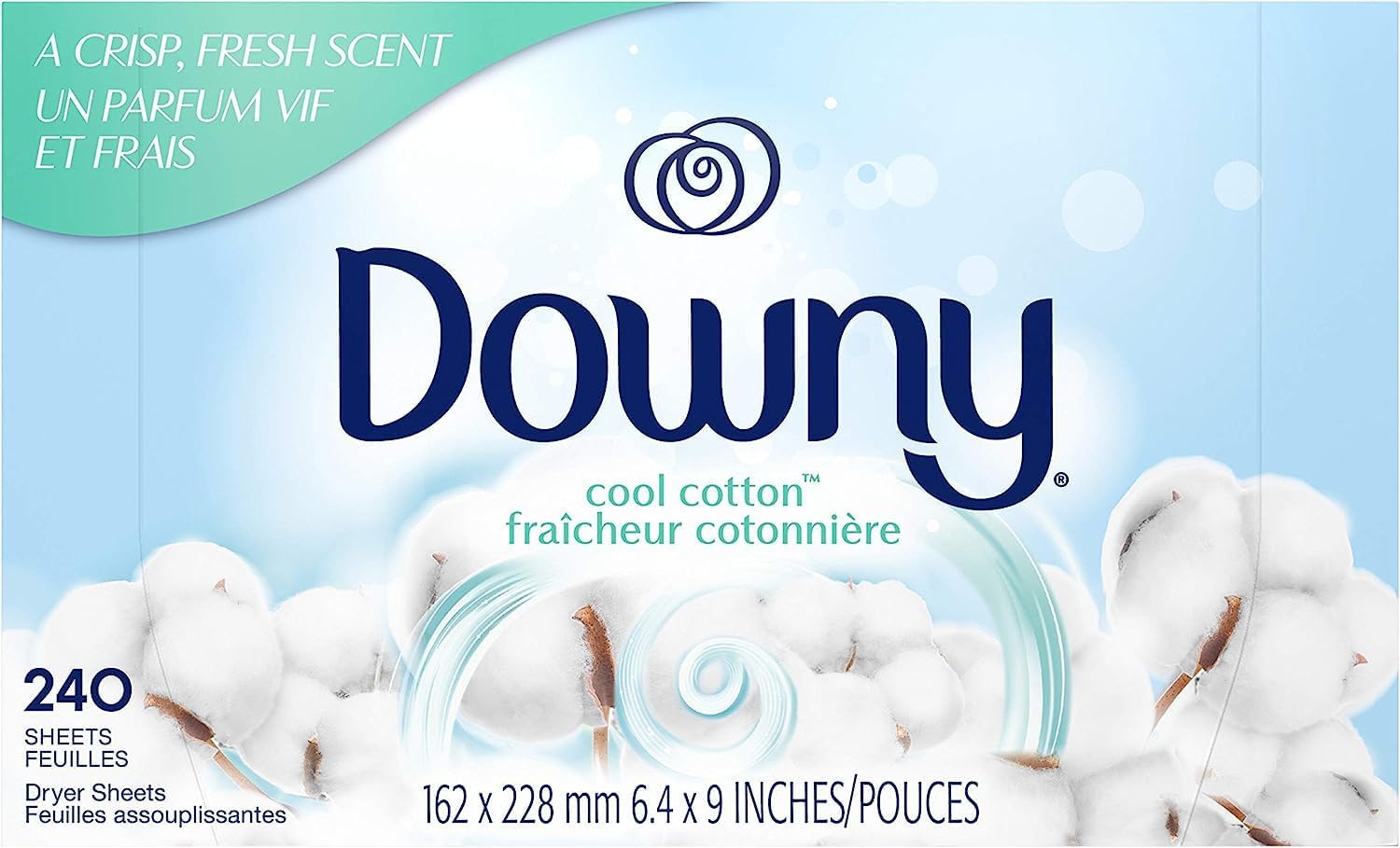 Downy Dryer Sheets Laundry Fabric Softener, Cool Cotton, 240 Count, Packaging may vary