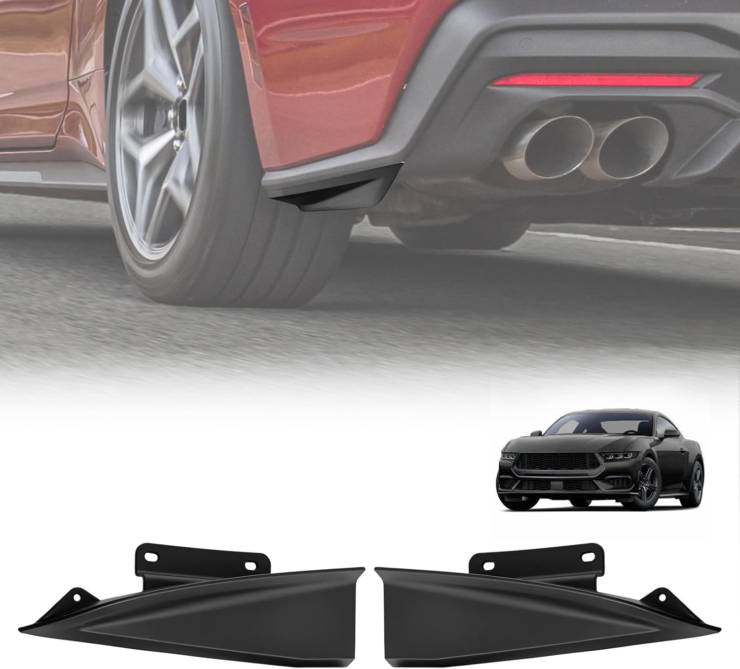 Rear Bumper Corner Trim Molding,Bumper Lower Corner Valance Side Spat Quarter Splitter Guards, Rear Side Fender Skirt Lip Protector fit for Ford Mustang GT Ecoboost 2024,2025,Matte Black