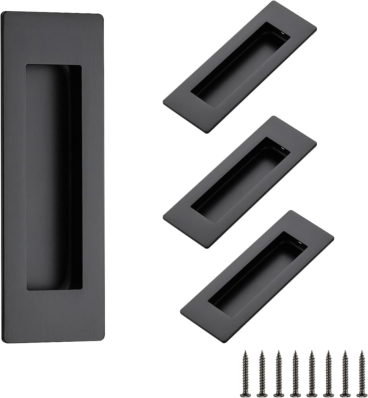 Ravinte 4 Pack Black Sliding Closet Door Handles Black Flush Pulls 4.72in Length Recessed Finger Pulls for Sliding Barn Door Sqaure Cabinet Pulls Stainless Steel
