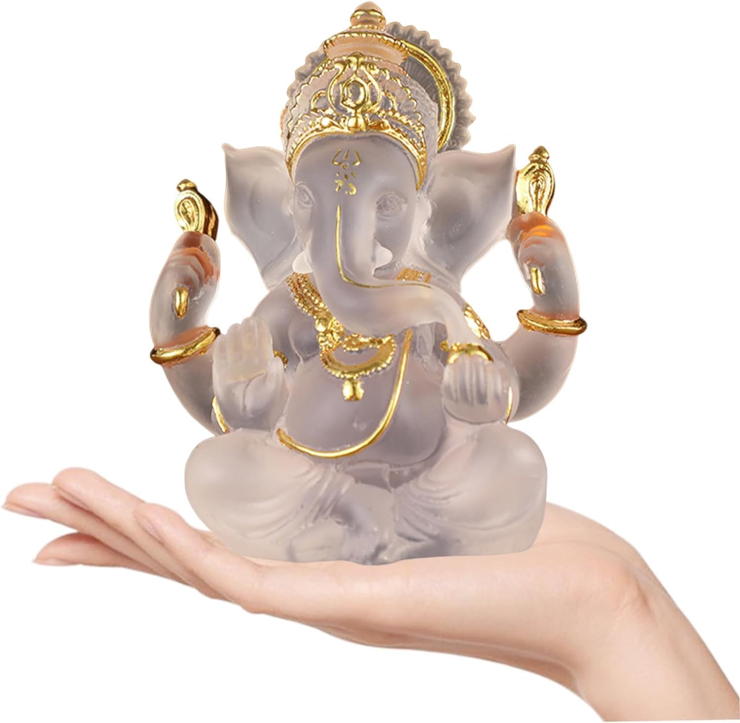 Mersyn Lord Ganesha Statues, 5.51" H Hindu Elephant God Statue Sculpture White Resin, Indian Ganesha Idol Figurine Decoration Ornaments for Home, Office, Car, Garden