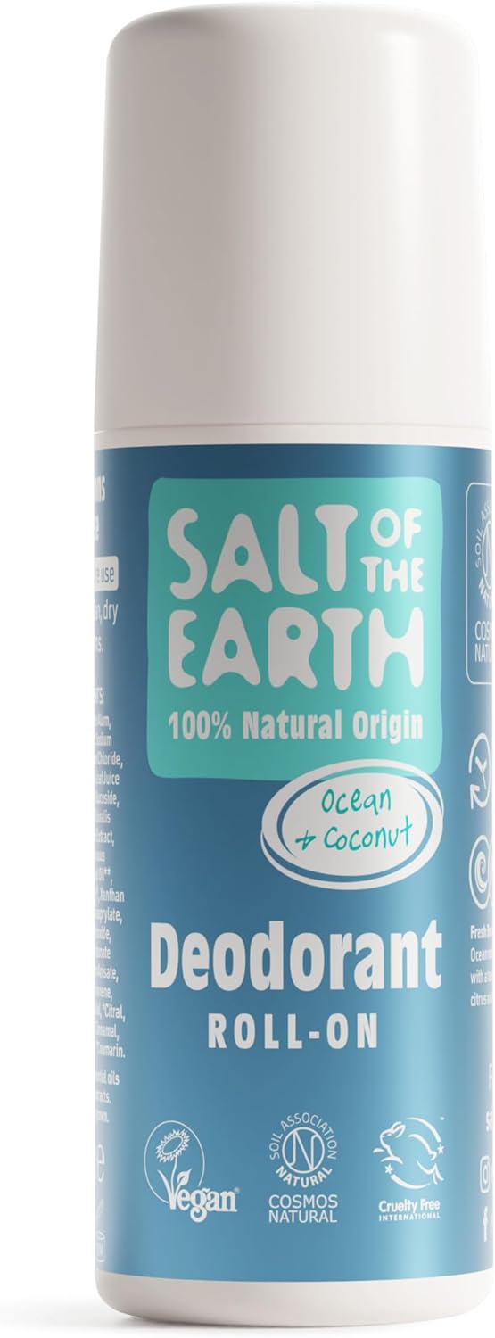 Salt of the Earth - Natural Deodorant Roll On - Ocean & Coconut - Vegan Formula with Effective Long-Lasting Protection, Made in the UK - Suitable for Men, Women & Kids - 75ml