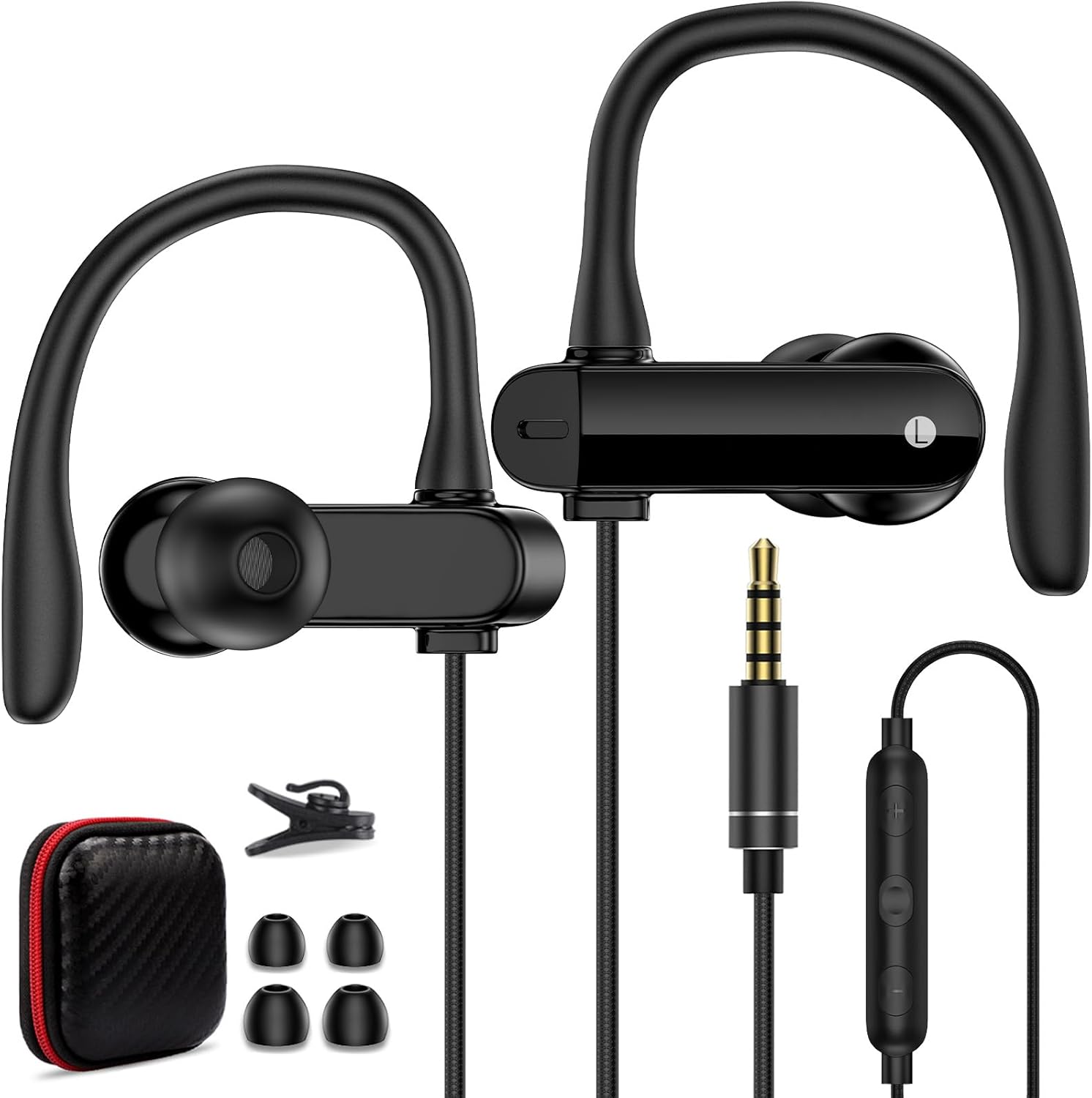 Wired Over Ear Earbuds with Microphone Ear Hook,3.5mm Sport Headphones Wrap Around Ear Buds Wired for iPad iPod Cellphones 3.5mm Plug in Headsets for Samsung A15 A14 MP3 MP4 Switch Running