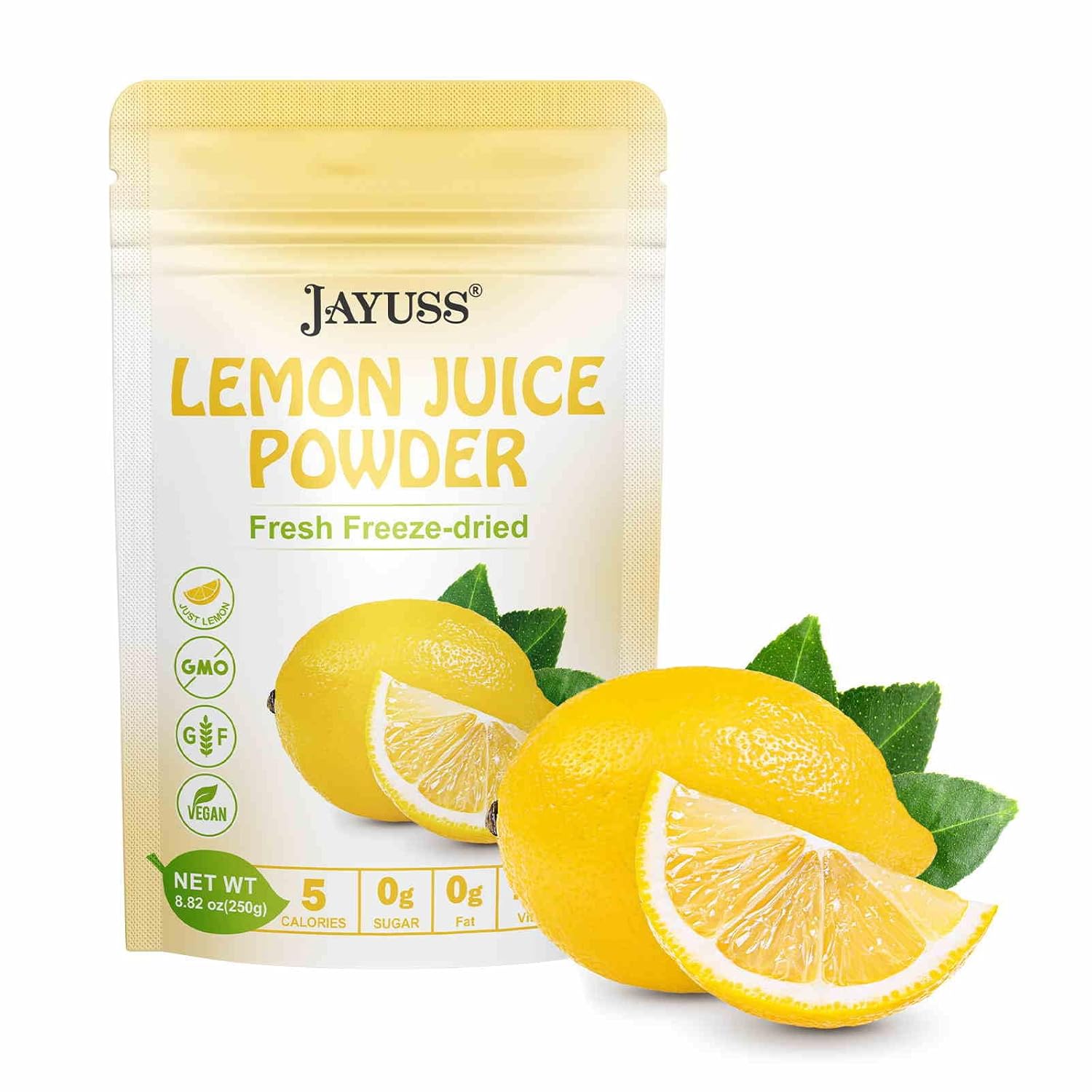 JAYUSS Lemon Juice Powder 8.82 Ounce, 100% Natural, Freeze Dried Lemon Juice, No Sugar or Additives, Great for Drinks, Smoothies, and Beverages 250g