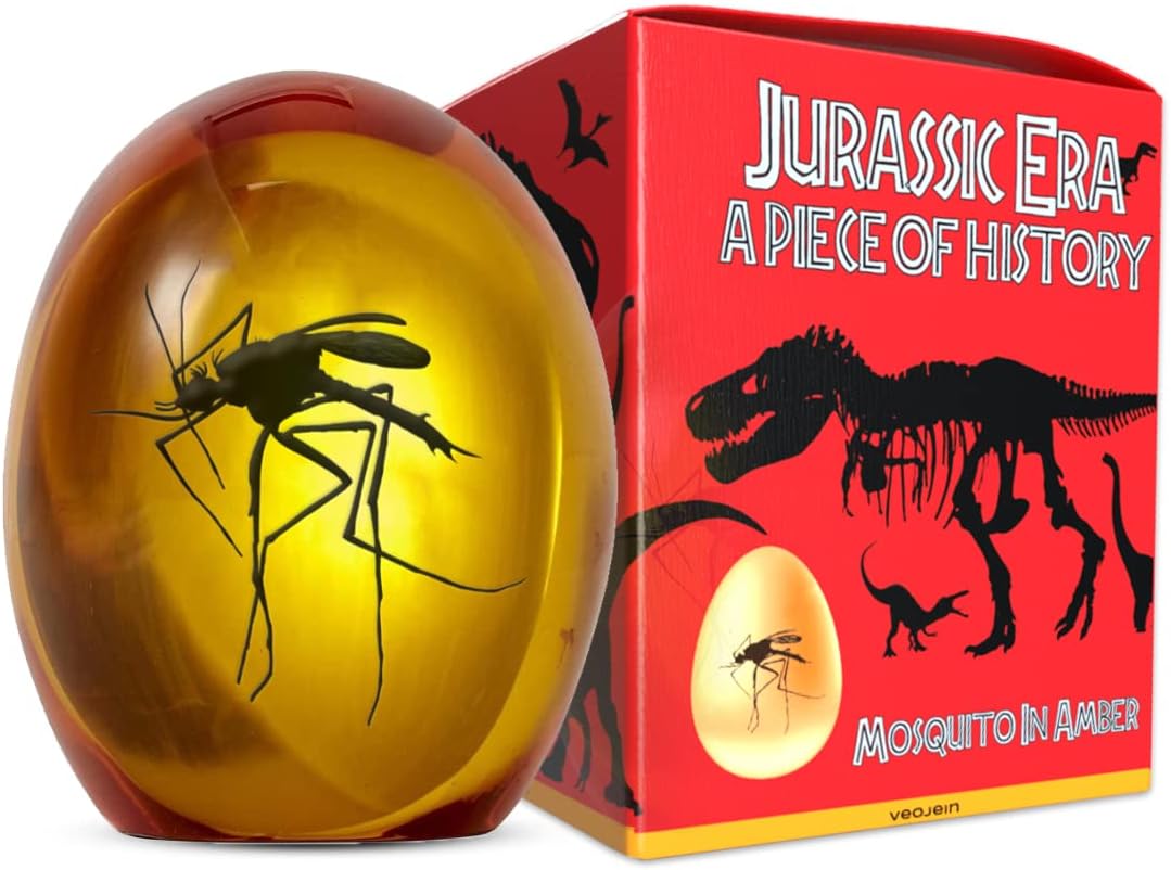 Jurassic Era - 2D Mosquito in Amber - Piece of History - Resin Paperweight - Realistic Jurassic Collectible - Flat Bottom - Dinosaur DNA - Park on Cane Top - 3D Shaped - 2D UV Printing