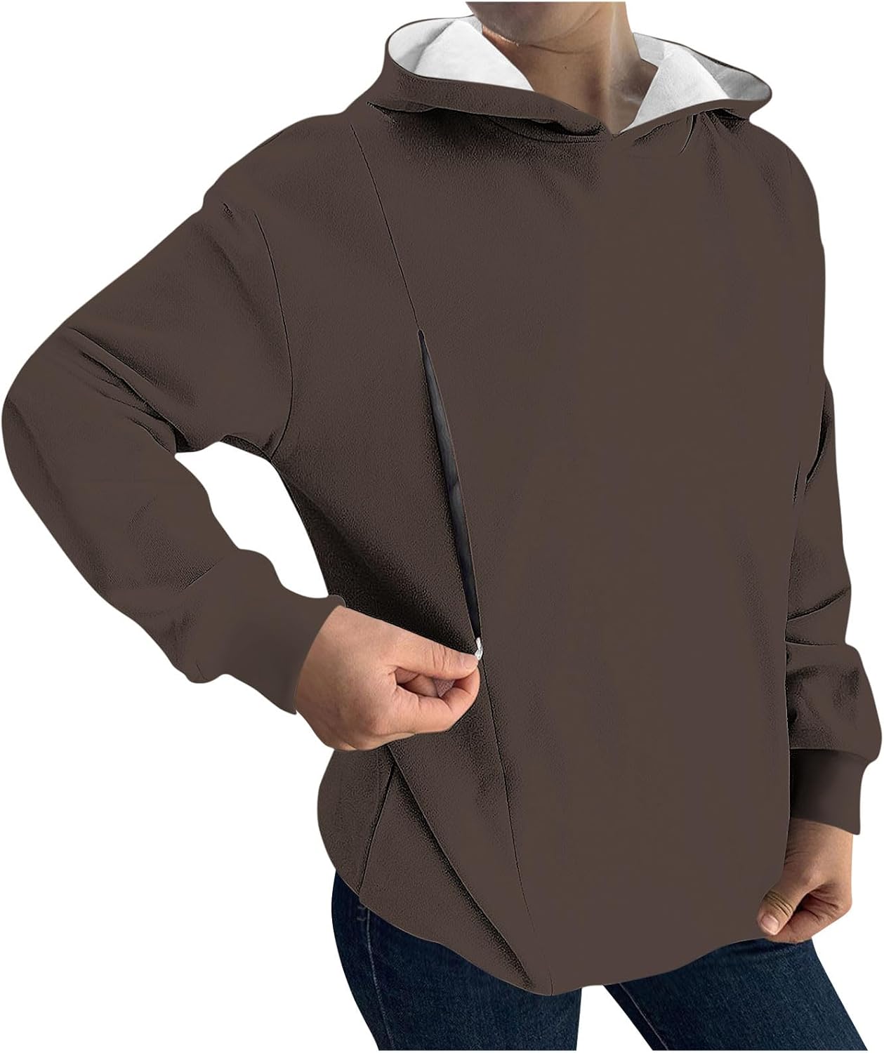 Women's Nursing Hoodie Sweatshirt Long Sleeve Breastfeeding Maternity Tops Casual Fall Winter Clothes with Zipper