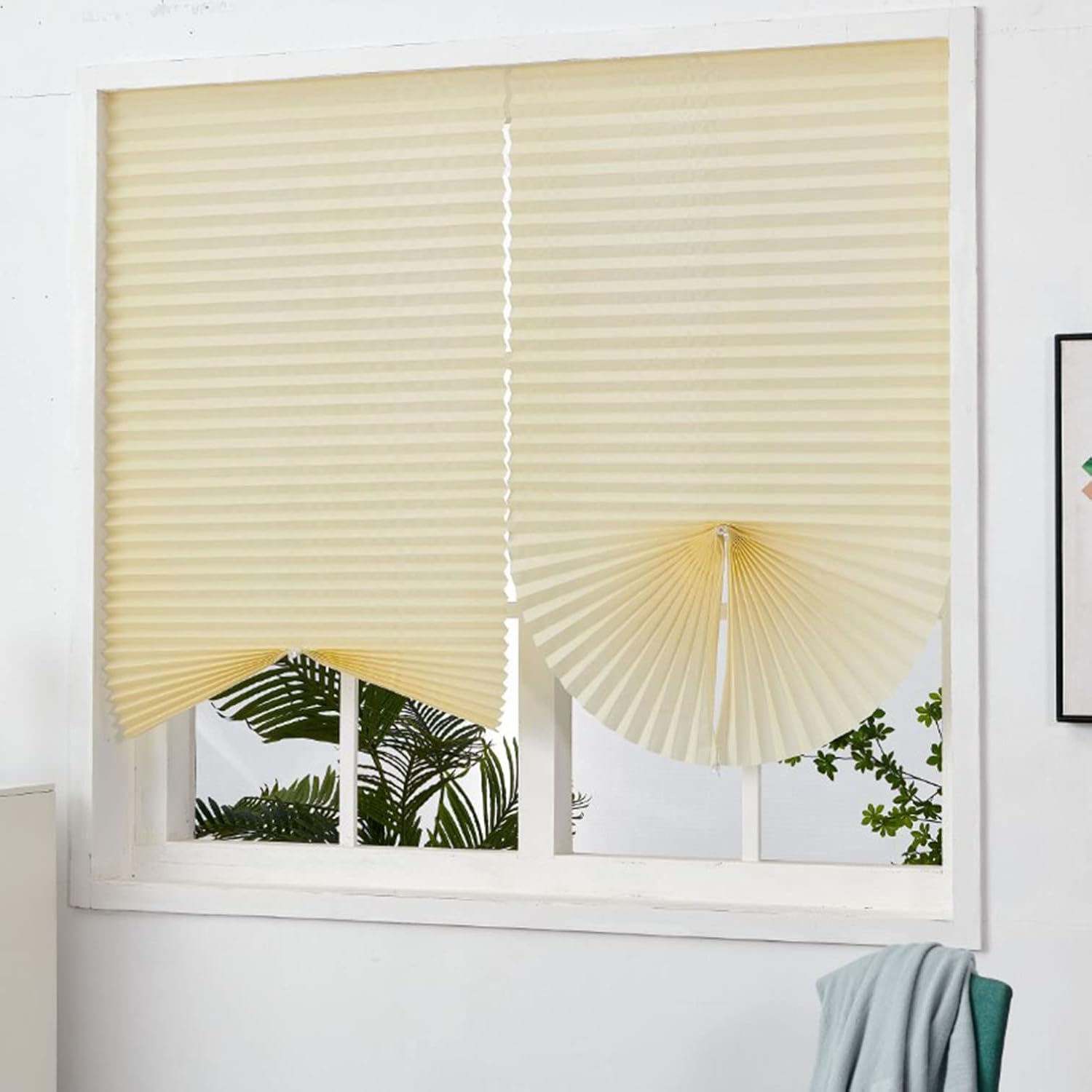 2 Pack Temporary Blackout Blinds with Clips,Non-woven Self-adhesive Pleated Fabric Blind,Light Filtering Privacy Protection,No Drill Blinds Stick on Curtains for Windows (W 24 x H 59in,Yellow)