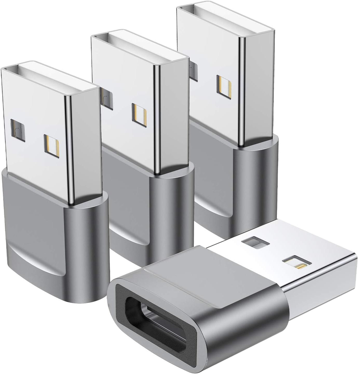 USB C Female to USB Male Adapter (4-Pack), Type C to USB A Charger Converter for iPhone 17 16 15 14 13 12 11 Pro Max, Samsung Galaxy S25 S24 S23 S22 Ultra, Apple iWatch Watch Series 7 8, AirPods,iPad