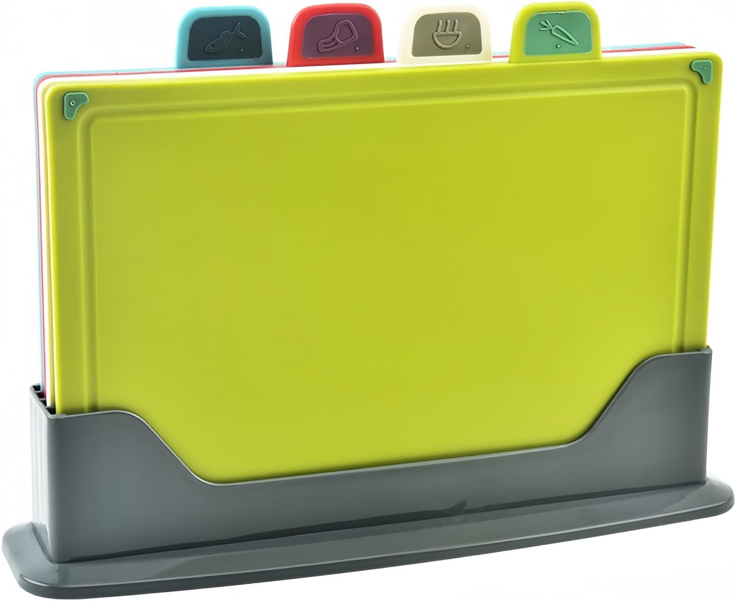 KAHEIGN 4Pcs Plastic Chopping Boards, 30CM x 20CM Multicolor Chopping Boards Thick Non-Slip BPA-Free Cutting Boards with Storage Stand for Kitchen Different Food Types (4 Colors, Dishwasher Safe)