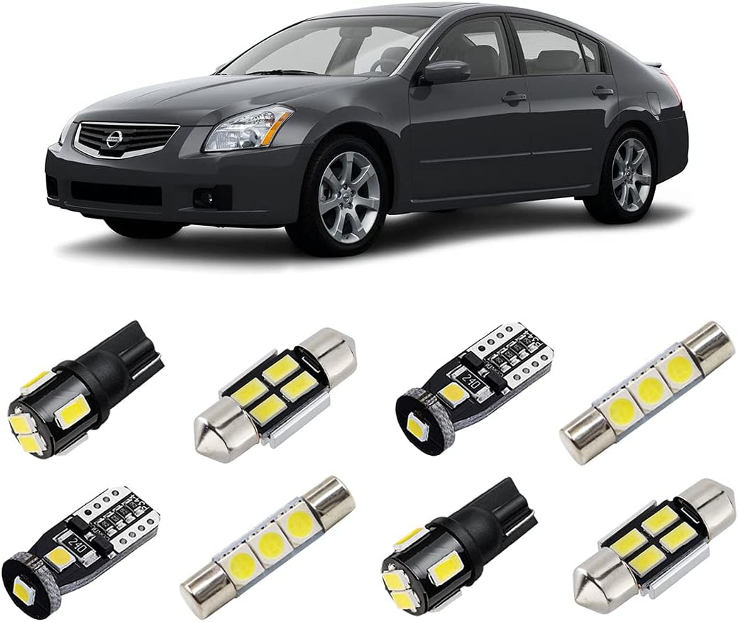 White Interior LED Lights Kit for Nissan Maxima 2004 2005 2006 2007 2008 Super Bright 6000K LED Interior Light Bulbs Package + License Plate Lights and Install Tool