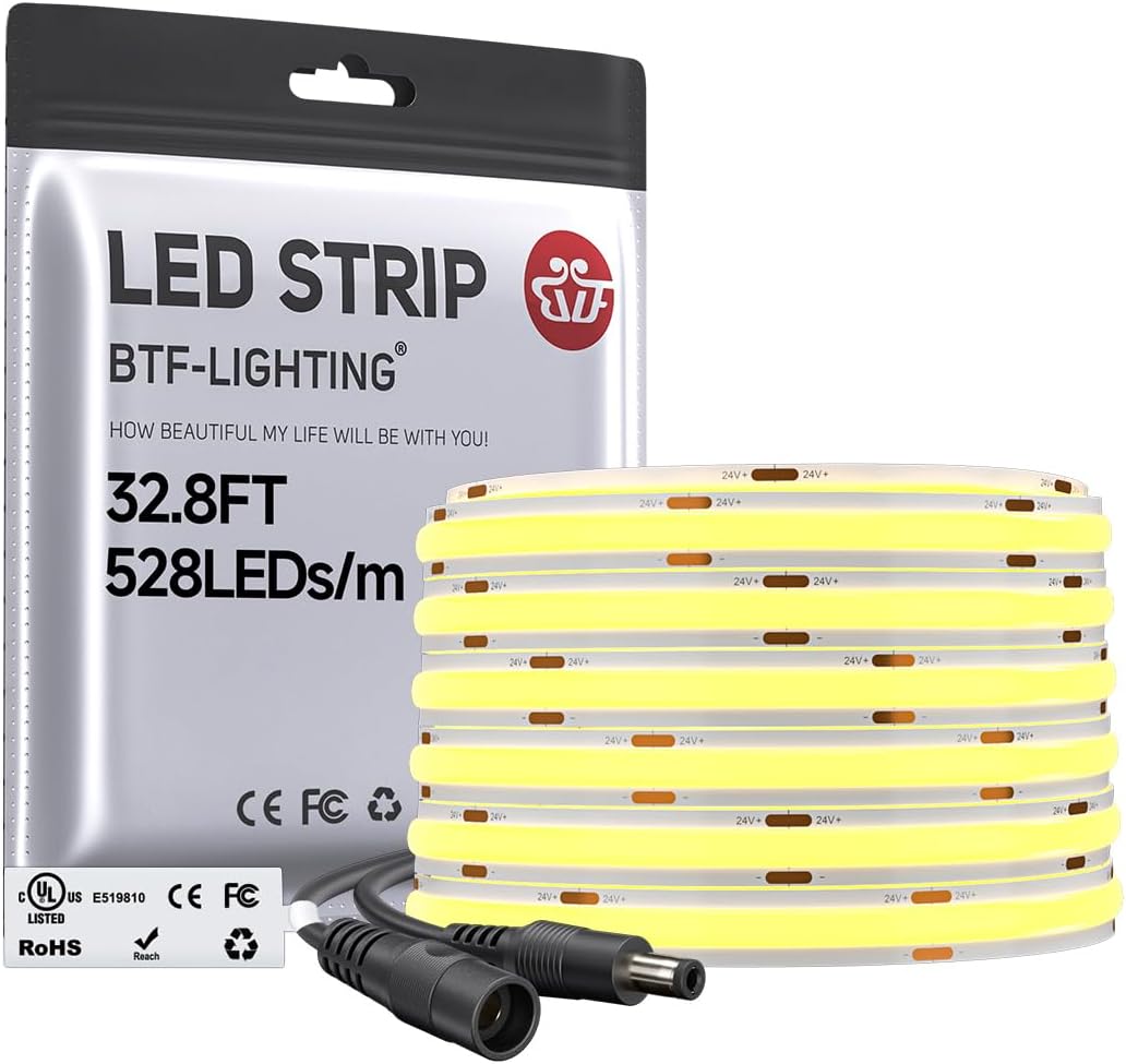 BTF-LIGHTING UL Listed FCOB COB LED Strip Light Warm White 3000K