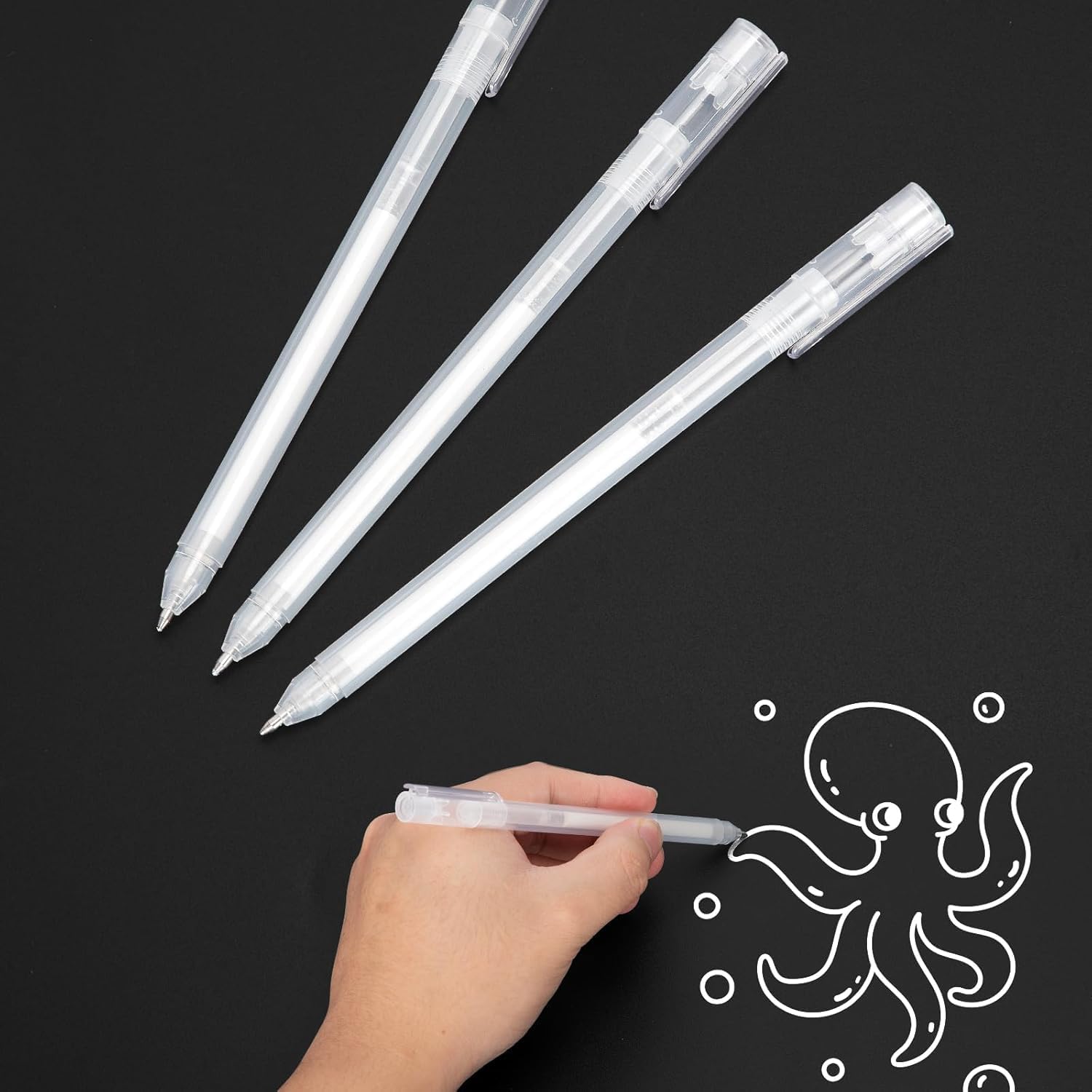 SMOOTHERPRO White Gel Pen 3 Pcs White Ink Pen Set 0.8mm Point Gel Pens for Black Paper Art Drawing Journaling Writing Sketching(S080-3)
