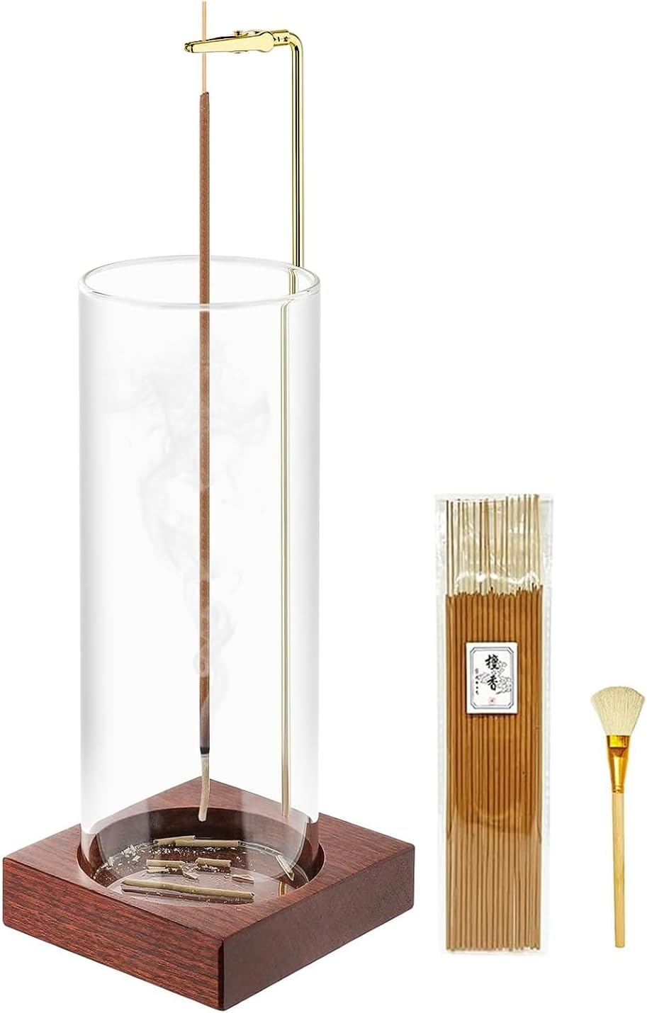 Room House Decor-Incense Holder,Wooden insence-Stick Holder for Sticks with Glass Ash Catcher,Anti-ash Incense Burner for Meditation Yoga Spa Gife with 20 Incense Sticks