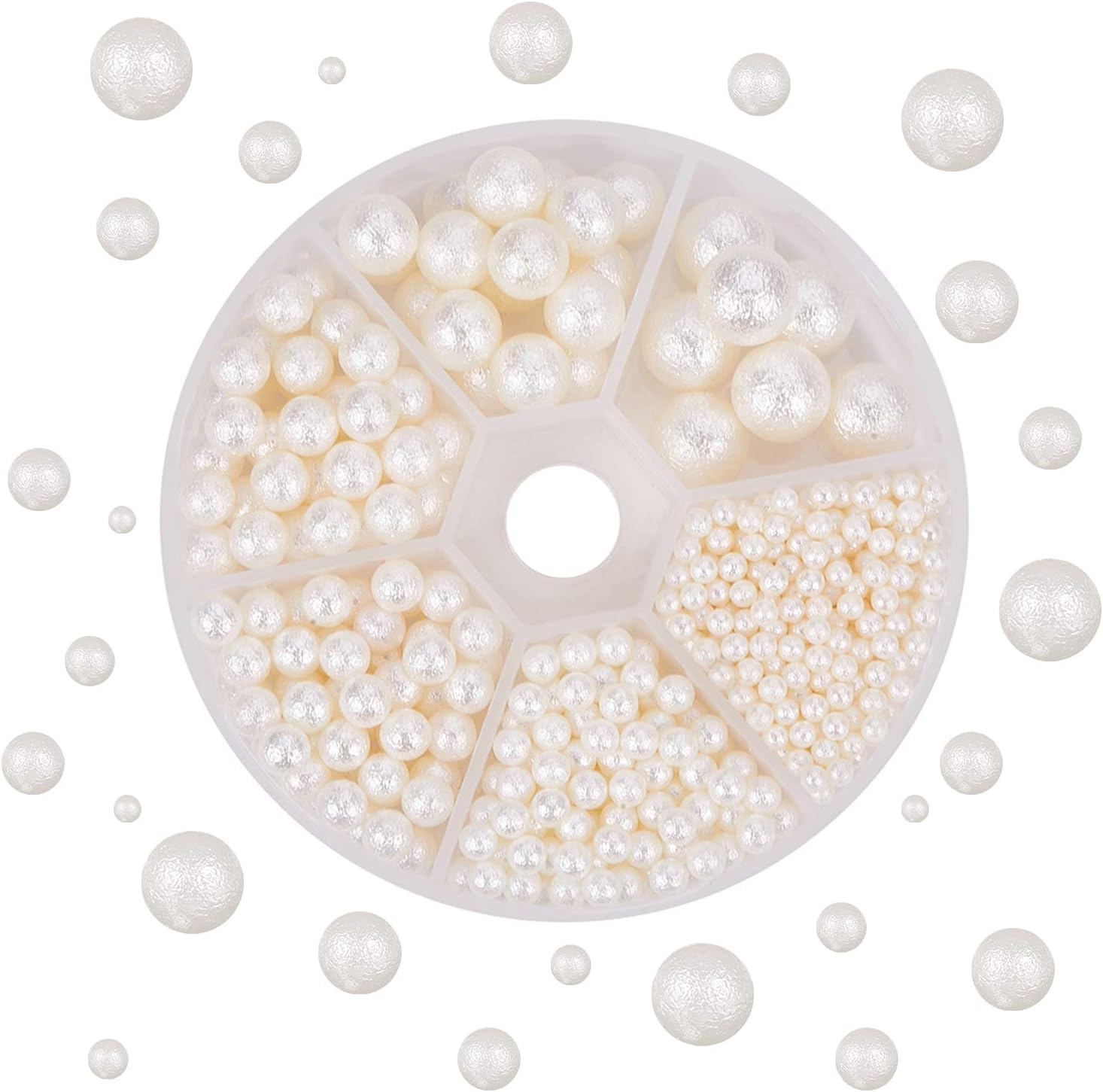 PH PandaHall 800pcs 6 Sizes White Pearl Beads Undrilled/No Hole Acrylic Round Bead Matte Craft Beads for Valentine's Day Vase Fillers Wedding Birthday Party Home Decoration