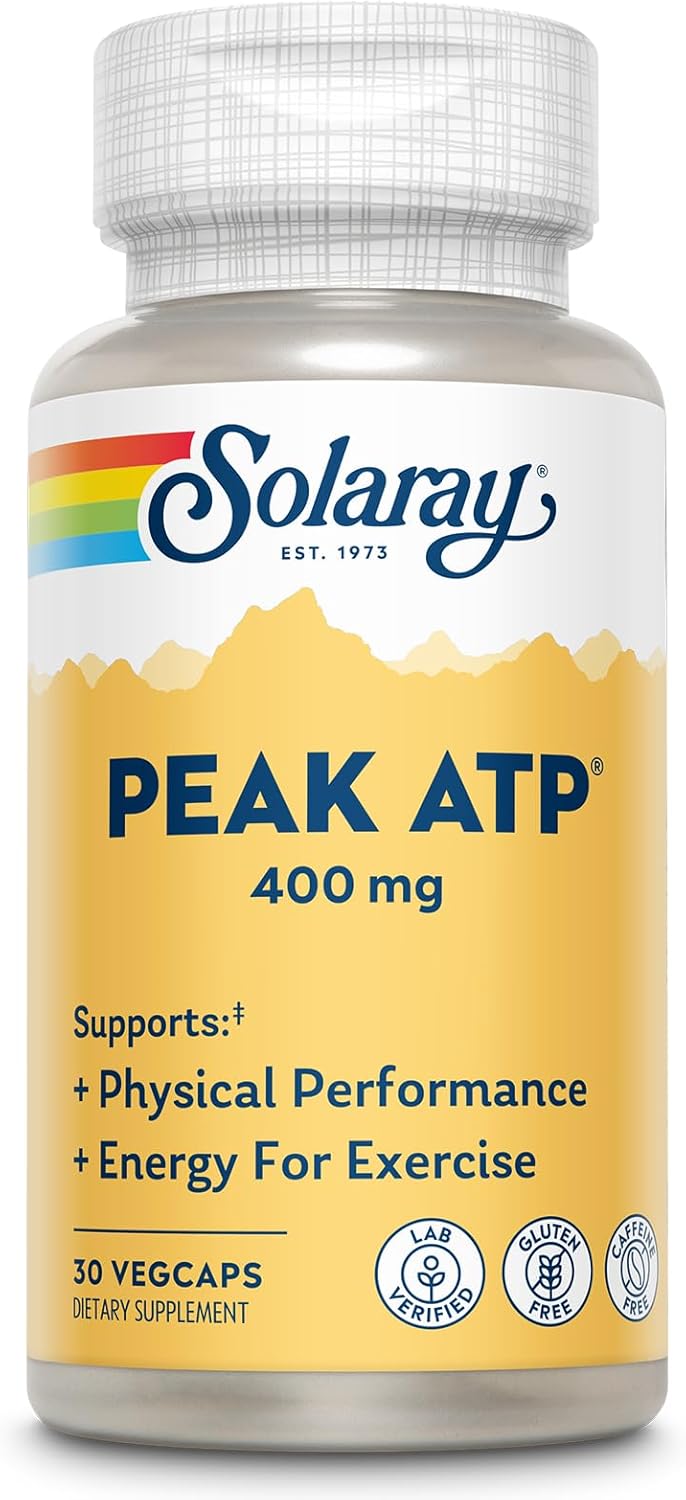 SOLARAY Peak ATP 400 mg - Physical Performance and Exercise Energy Supplements - Stim Free Pre Workout Pills - No Caffeine or Gluten - Lab Verified - 60-Day Guarantee - 30 Servings, 30 VegCaps