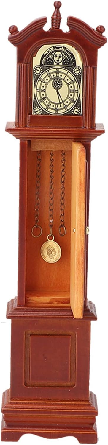 Yctze Vintage Floor Clock Toy for 1:12 Miniature Doll House Living Room Furniture Accessory, Grandfather Clock with Victorian Hickory Detailing, Dollhouse Cuckoo Clock Furniture