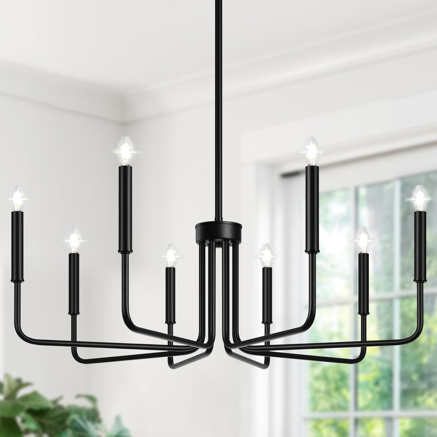 Lynnoland Black 8-Light Chandelier, Farmhouse Chandelier for Dining Room Lighting Fixtures Hanging, Vintage Candle Pendant Light Fixtures Chandelier for Bedroom, Foyer and Living Room
