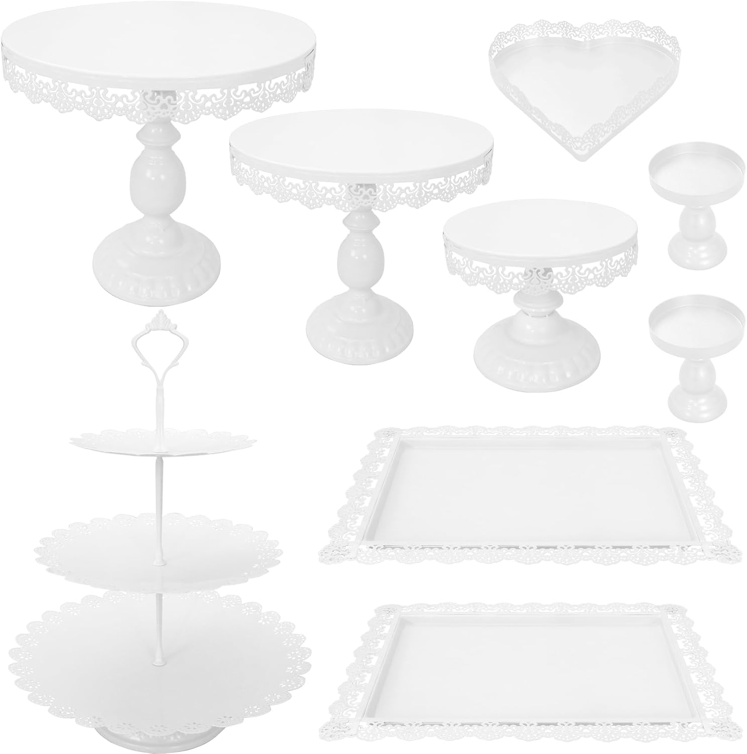 Set of 9 Cake Stands Metal Cupcake Stand Set Multiple Styles Candy Fruit Display Tower Dessert Plate Cake Serving Tray for Birthday Party Wedding Anniversary Baby Shower Engagement (White)