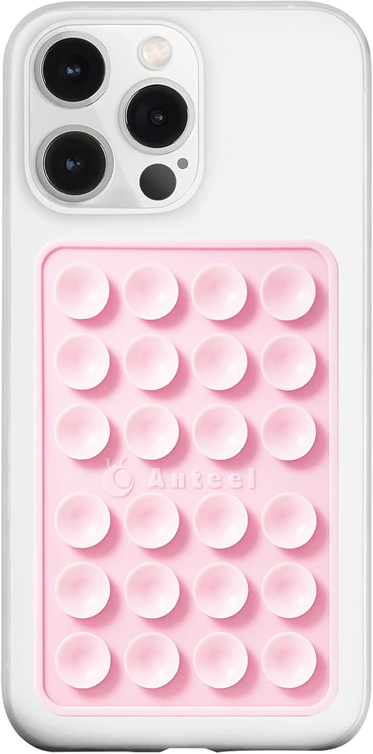 Anteel MAX Silicone Suction Phone Case Adhesive Mount, Upgraded Super Strong Grip, Durable, Easy to Use, Hands-Free Sticky Phone Holder for Selfies, Tiktok Videos, 2.56"x3.94" (Light Pink)