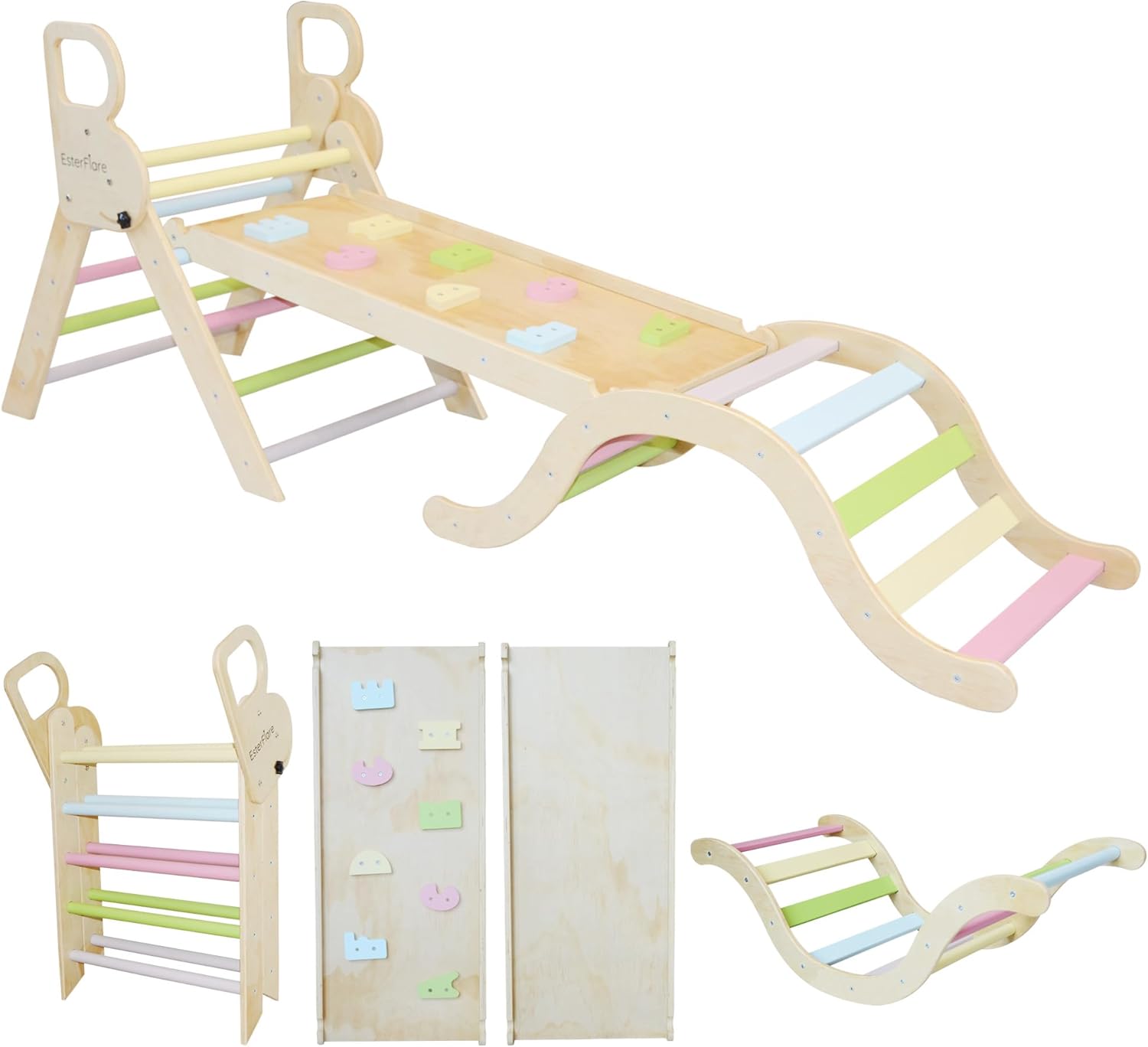 Pikler Triangle Set 7in1, Toddler Climbing Toys Indoor, Montessori Indoor Jungle Gym with Slide, Arch, Ramp and Ladder, Wooden Indoor Playground, Montessori Toys Toddlers, Baby, Kids