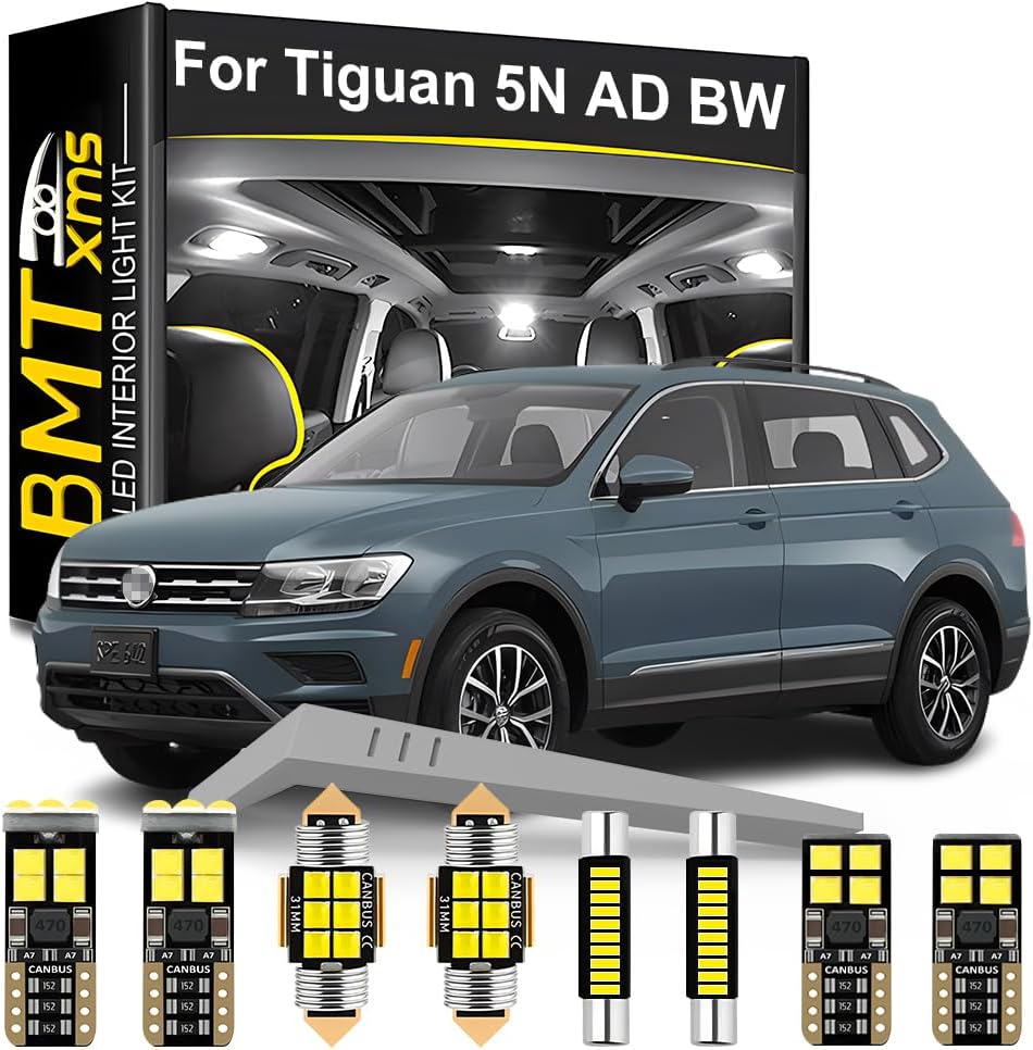 BMT xms Car LED Light Interior Kit Replacement for VW Tiguan 5N 2007-2015, VW AD BW 2016-2021, 6000K for Vehicle Map Dome Door License Plate Light Bulb, 13 Pieces