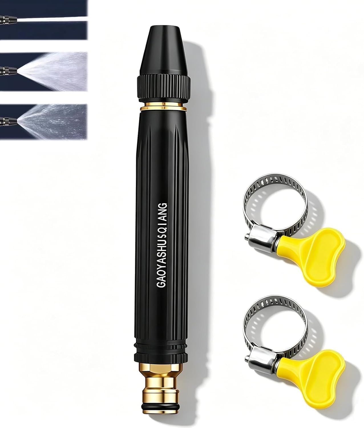 High Pressure Car Wash Water Hose Nozzle, Metal Outdoor Sprayer Gun with 3 Adjustable Patterns, 360° Rotating Hose Pipe Attachment for Garden, Lawn, Pet Bathing & Patio Cleaning
