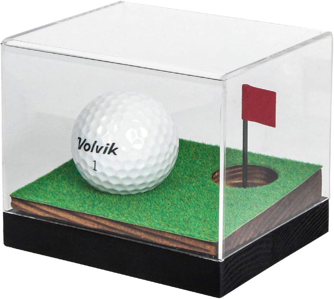 J JACKCUBE DESIGN Clear Acrylic Golf Ball Memorabilia Display Case, Dust Protection Transparent Holder Storage Box for Souvenir Golfball with Wood Base - MK650A (Wood)