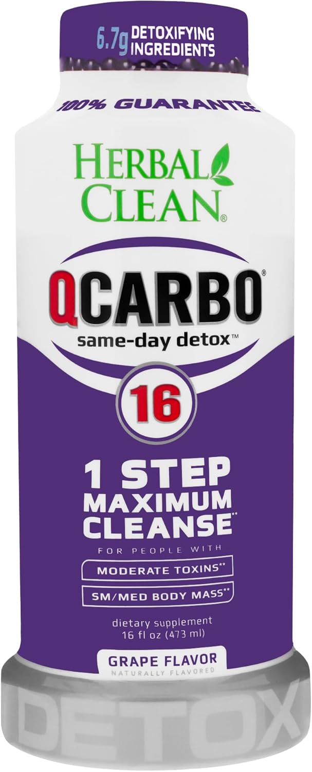 Herbal Clean - QCarbo16 Same-Day Detox Drink, Grape Flavor, (16 fl oz)