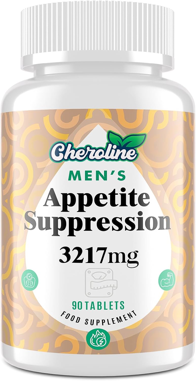 Appetite Suppressant for Men, Fast-Acting Fat Burner & Energy Booster, High-Dose 3217mg Natural Formula, with Glucomannan & Green Tea, Keto Friendly, 90 Tablets