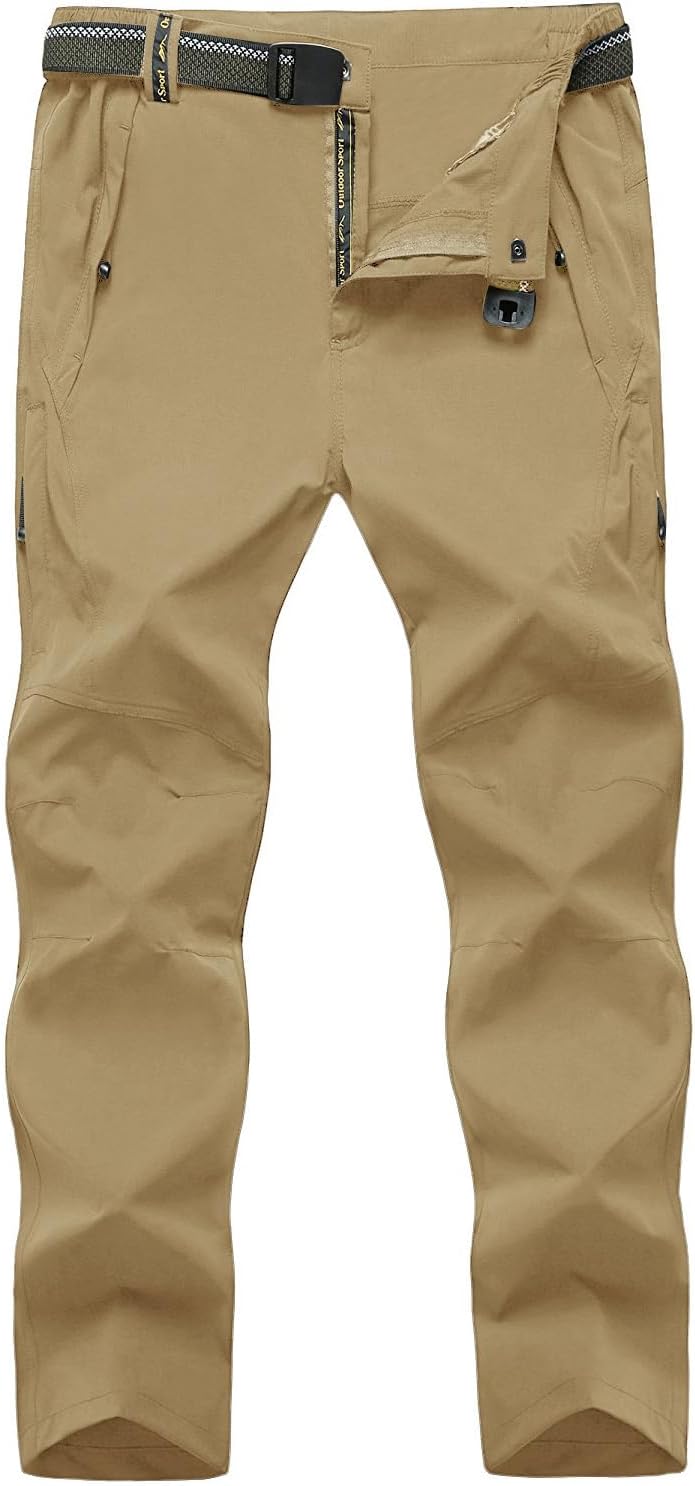 TBMPOY Men's Lightweight Hiking Pants with Belt 5 Zip Pockets Waterproof Quick-Dry Travel Fishing Work Outdoor Pants