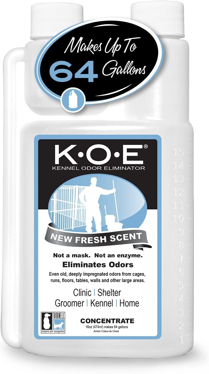Thornell Kennel Odor Eliminator Concentrate – K.O.E. Odor Eliminator for Strong Odor for Cages, Runs & More – Pet Odor Eliminator for Home & Kennel w/Safe, Non-Enzymatic Formula (Fresh Scent, 16 oz)
