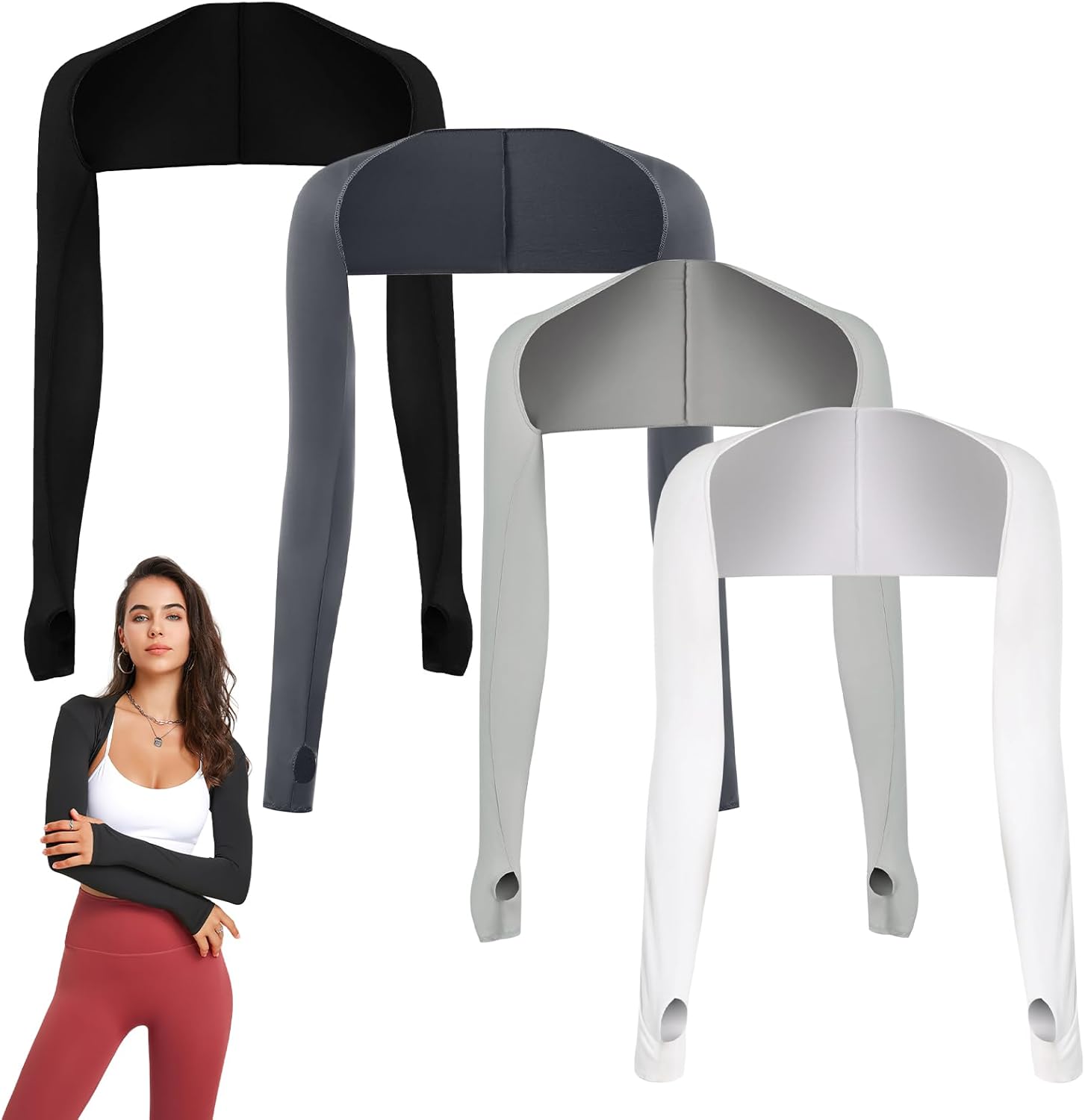 VEGCOO Shawl Arm Sleeve Women, UV Protection Cooling Shawl Arm Sleeve with Finger Hole, Sun Protection Sleeves for Golfing Driving and Outdoor Sports