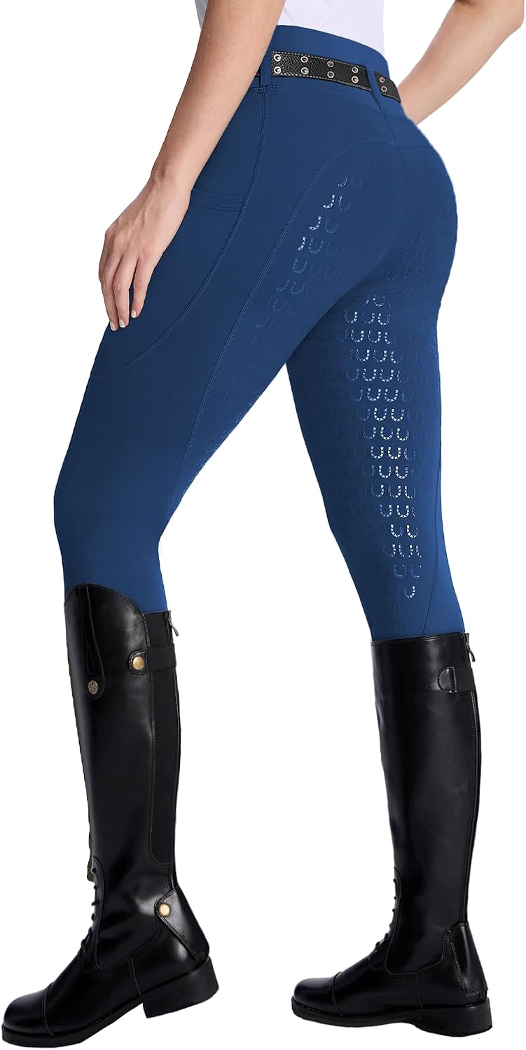 Women's Fleece Lined Horse Riding Pants, Winter Full Seat Silicone Grip Breeches, High Waist Equestrian Leggings with Pockets