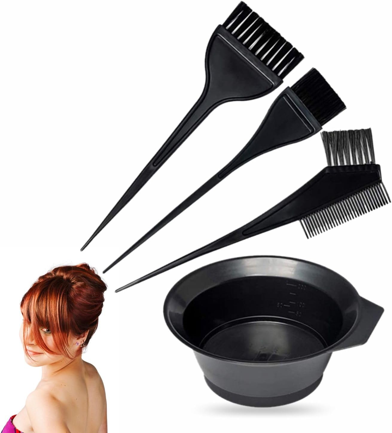 NIMVONA 4pcs Hair Dye Kit Colouring Dying Bleaching DIY Beauty Salon Tool Highlighting Kit Including Mixing Bowl Double Sided Brush and Tint Comb Set Salon Hair Accessories (Black)