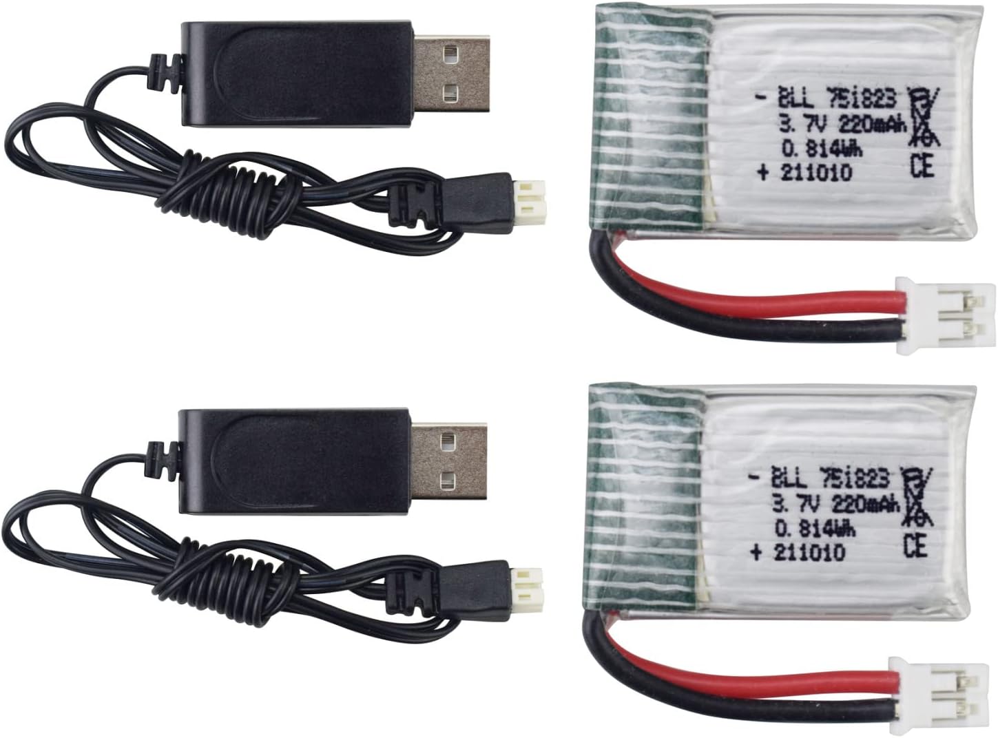 sea jump 2PCS 3.7V 220mAh Li Battery with USB Charging Cable for E010 GoolRC T36 NINHUI NH010 F36 H36 HS210 SANROCK GD65A ATOYX AT-66 Quadcopter Battery RC Drone Accessories