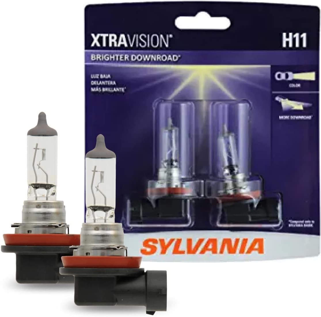 SYLVANIA - H11 XtraVision - High Performance Halogen Headlight Bulb, High Beam, Low Beam and Fog Replacement Bulb (Contains 2 Bulbs) (H11XV.BP2)