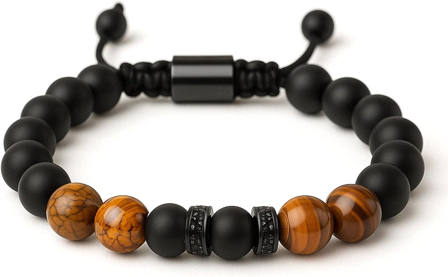 Tiger's Eye Bracelet for Men, Adjustable Beaded Bracelet - Natural Stone Good Luck & Protection Jewelry Gift for Him, Stylish Mens Gift for Dad, Husband