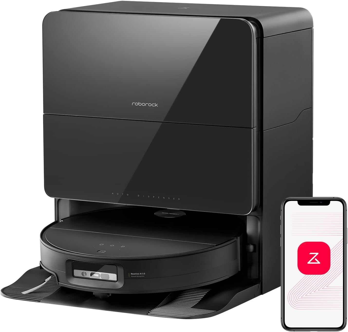 roborock Saros 10 Robot Vacuum Cleaner 22,000 Pa, 3.14-Inch Ultra Slim, Zero-Tangling, AI 3.0 Obstacle Avoidance, Auto Detachable Mop, 80°C Mop Washing, Hot Water Dock Self Cleaning (Black)