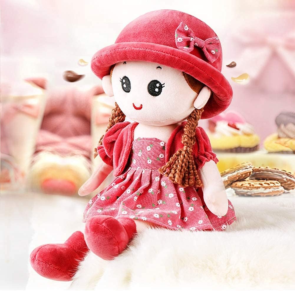 Qchomee Soft Rag Plush First Doll Toy for Girls - Cute Cartoon Cuddly Little Fairy Tale Princess Ragdoll - Room Decoration, Birthday 35CM (Red)