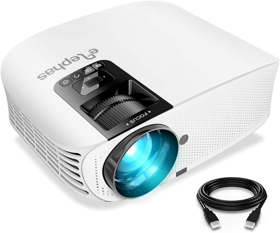 ELEPHAS Projector, 5000 Lumens HD Video Projector 200'' Home Cinema LCD Movie Projector Full HD 1080p HDMI VGA AV USB Ideal for Home Entertainment