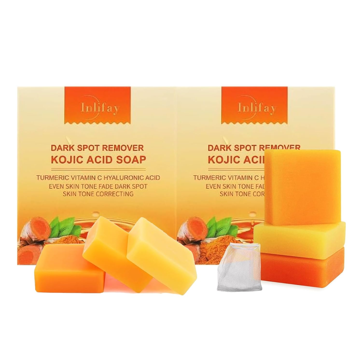Inlifay Turmeric Soap for Dark Spots: Kojic Acid Soap for Women with Hyperpigmentation - Home Travel Use Skin Cleansing