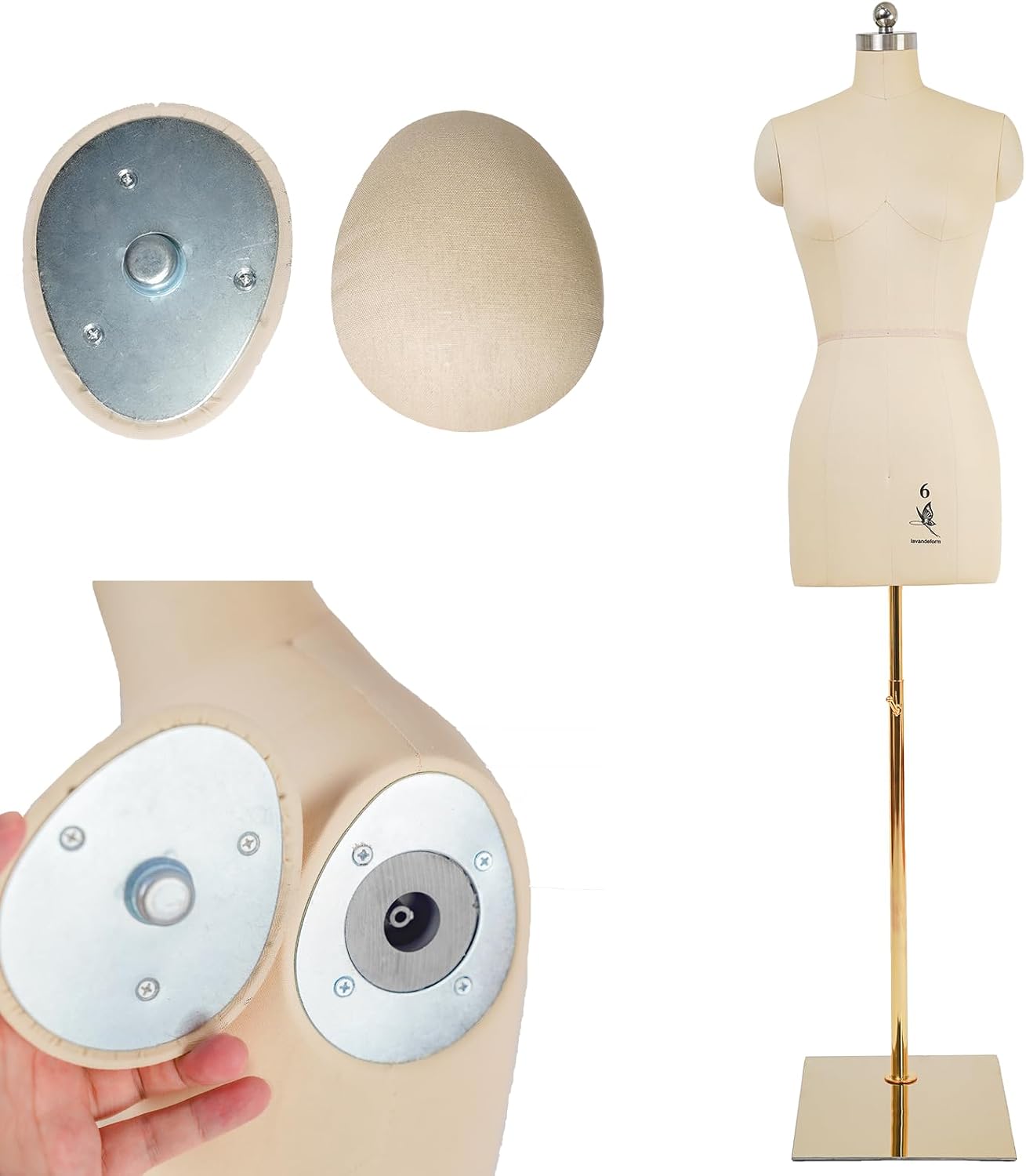 Female Dress Model Torso Body Clothing Forms,Sewing Mannequin Foam Body for Pinning.Height Adjustable Stand. (Beige, 6)