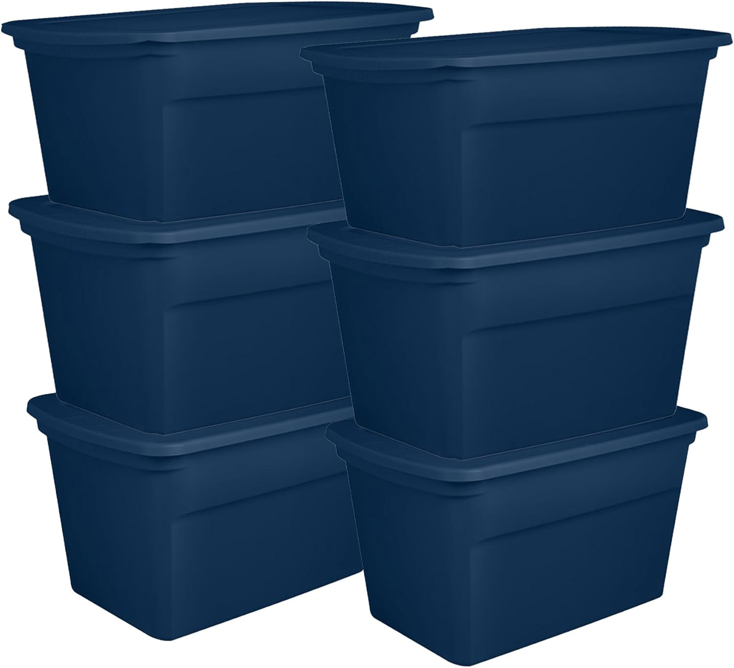 Sterilite 6-Pack Tote, Plastic Storage Bins with Snap Lids, 30 Gallon, Marine Blue - Stackable Home Organizers with In-Molded Handles for Bedroom, Garage, Basement and Attic