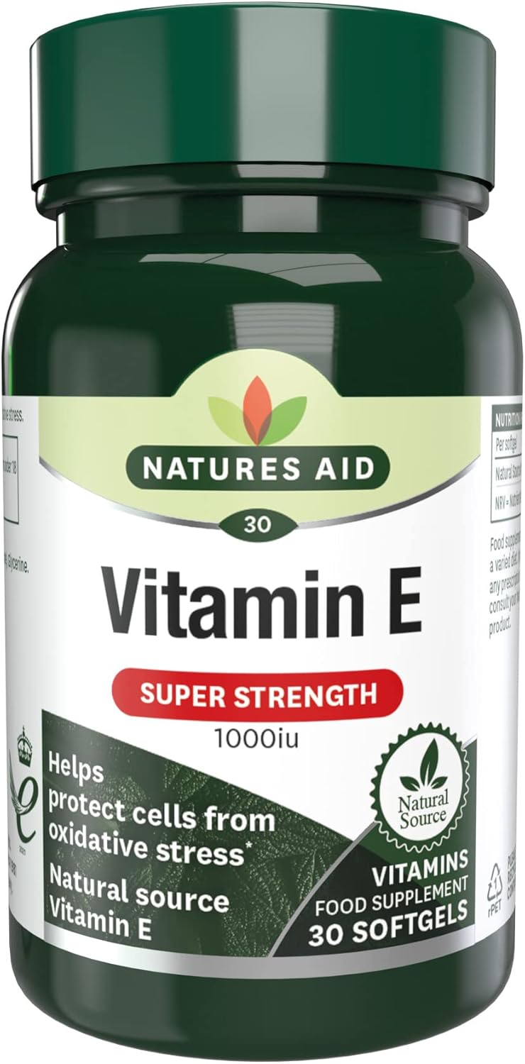 Natures Aid Vitamin E 1000iu - High Strength Natural Antioxidant - Supports Skin, Heart, Eyes, Immune Health & Cell Protection - Non-GMO, Gluten-Free - 30 Softgel Capsules