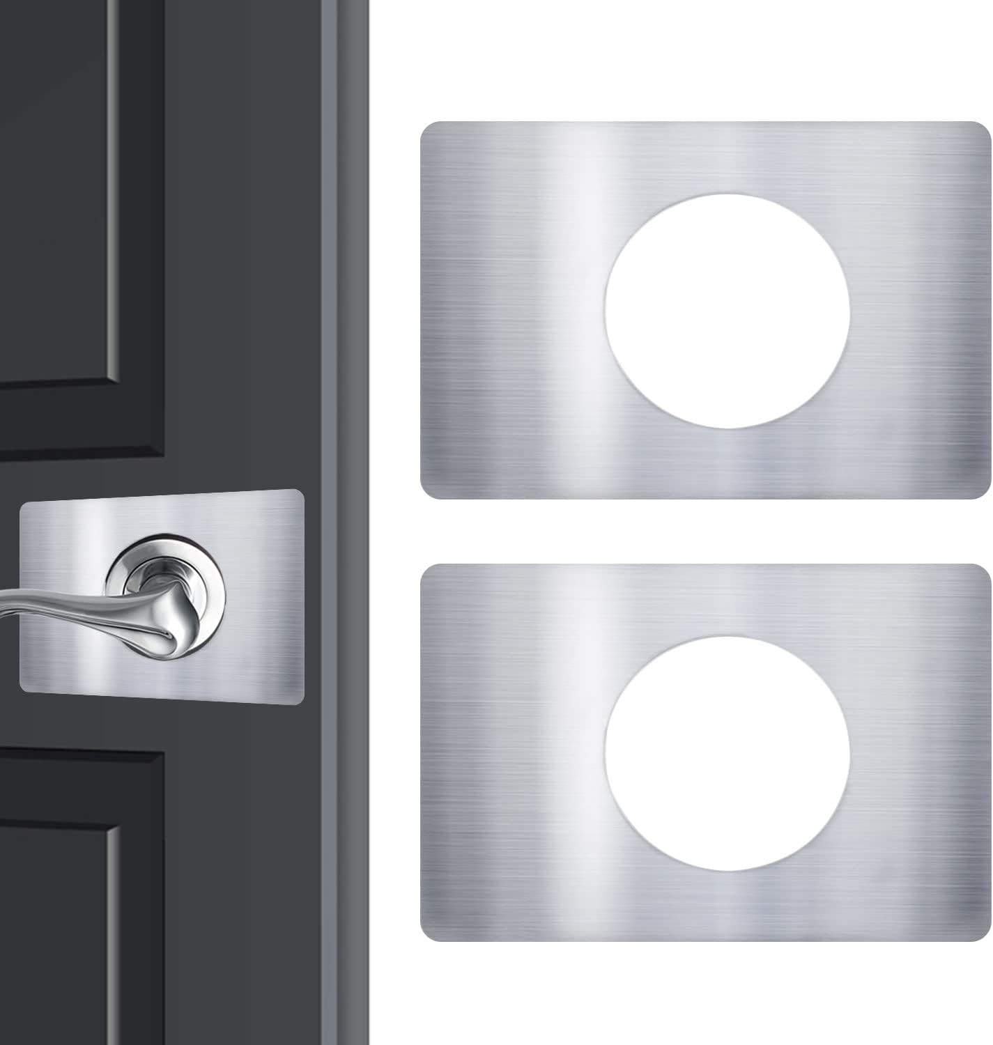 Zolunu Door Lock Repair Plate, Door Lock Reinforcement Plate, Door Lock Fixing Plate, Door Knob/Lever/Deadbolt Fixing Filler Cover Plate, Prevent Door Lock Loose or Wobbly - Silver 2 Pack