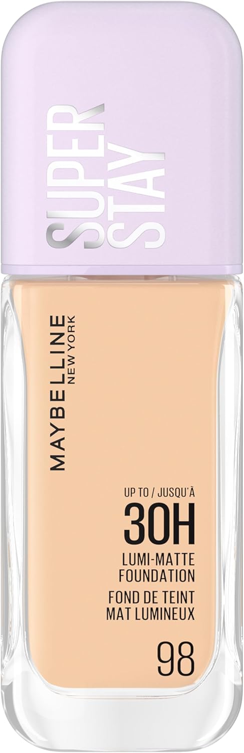 Maybelline New York Super Stay up to 30H Lumi-Matte Foundation, Medium-Full Coverage, Vegan Formula*, Amino Acids, Niacinamide, Vitamin E - Shade 98