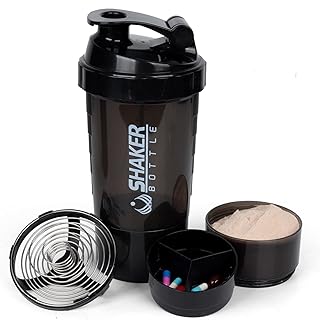Shaker Bottle 16OZ Protein Shaker Bottles with Mix Ball Portable Sports Water Bottle Leak Proof GYM Cup for Protein Mixes with Powder Storage & Pill Organizer, Idea for Pre Workout,BPA Free(black)