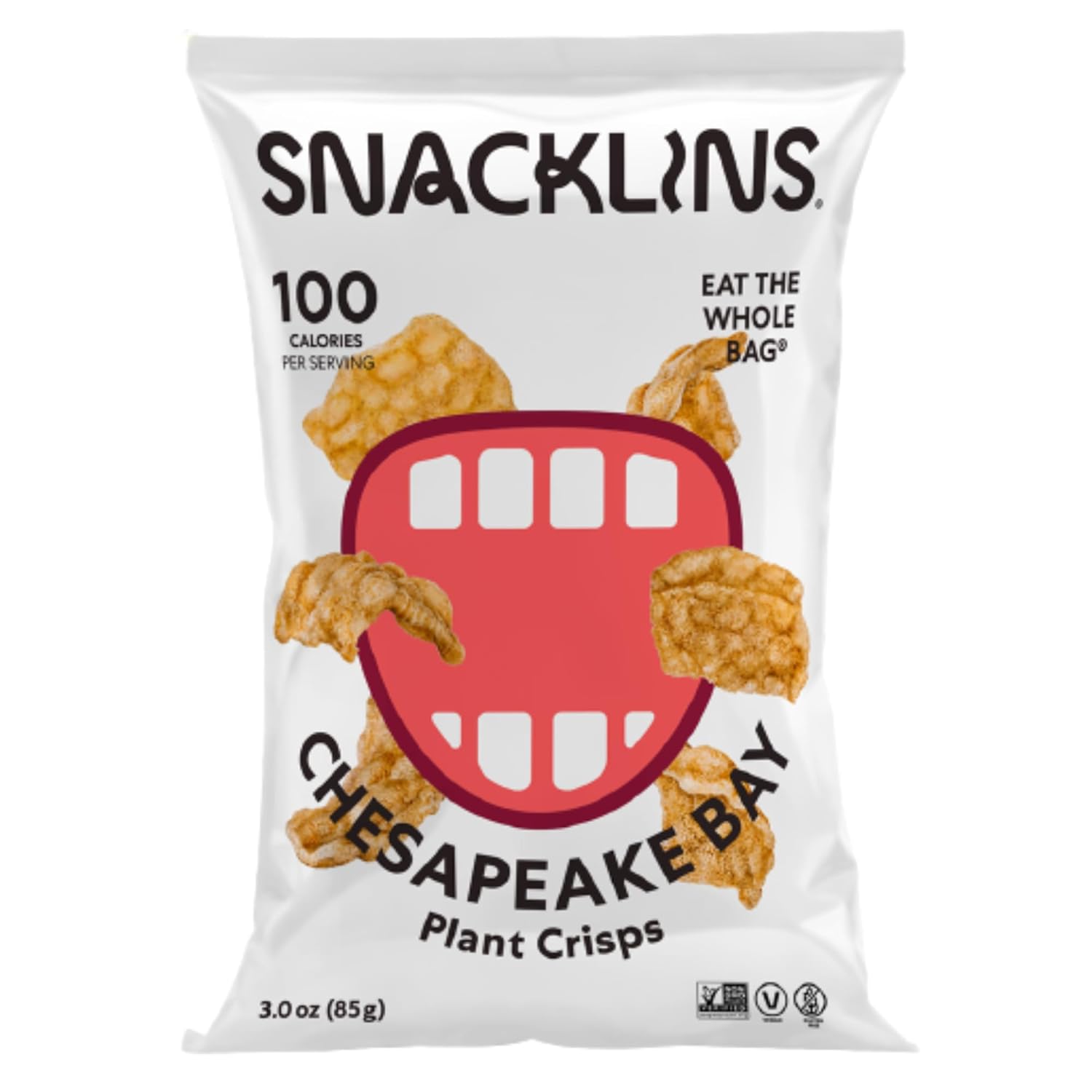 SNACKLINS Plant Based Crisps Vegan Healthy Snacks - Gluten Free, Grain Free, Plant Based Crisps, 100% Kosher, Low Calorie and No Added Sugar, Crunchy, Puffed Snack - Chesapeake Bay, 3oz, Pack of 12