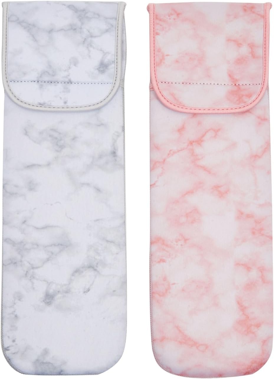 Heat Resistant Mat Neoprene Case for Hair Curling and Flat Iron, Marble Designs (15x5 In, 2 Pack) - Hair Tools Travel Bag