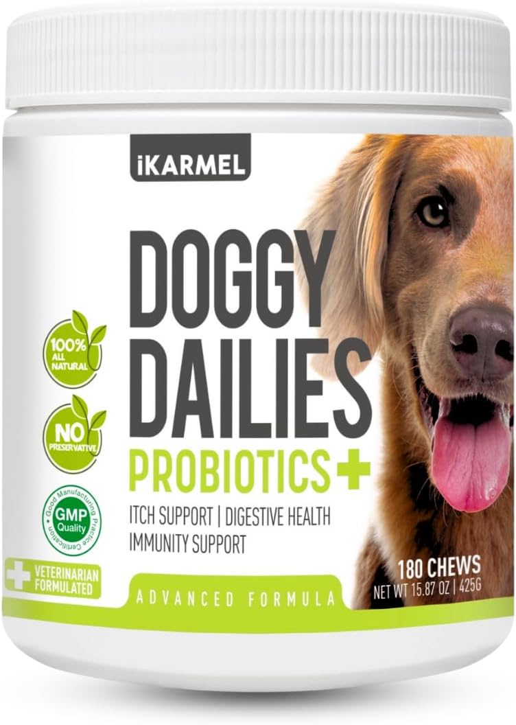 Doggy Dailies Probiotics for Dogs - Canine Supplements for Digestive and Immunity Support - Skin Health and Itch Support - Vitamin Treats - Veterinarian Formulated Probiotic